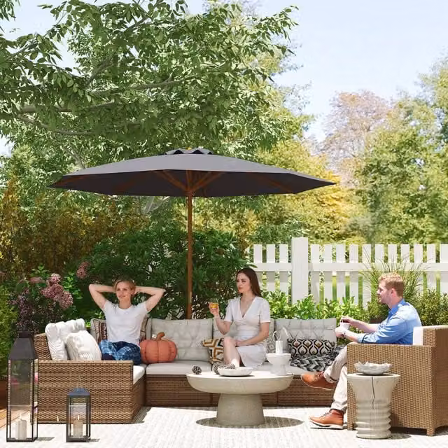 Outsunny Garden Parasol with Rope Pulley Mechanism in Grey