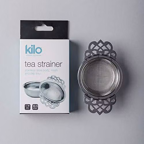 Kilo D13 Stainless Steel Double Arm Fine Mesh Tea Strainer with Drip Collector and Handles, Clear, Green and Black – 3