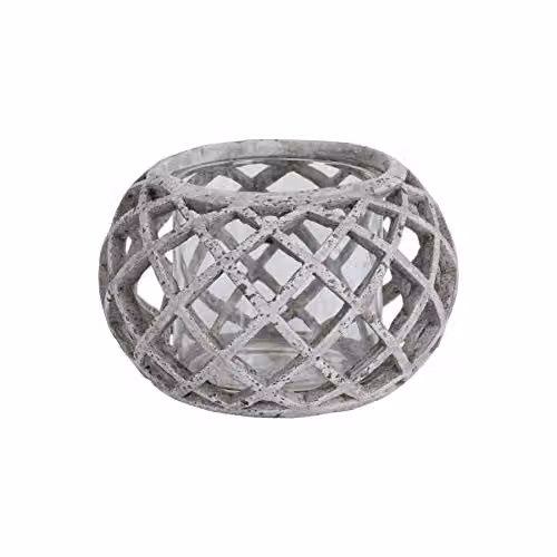 Hill Interiors Round Ceramic Lattice Hurricane Lantern in Beige or Grey, H: 17 cm, W: 11 cm, D: 17 cm