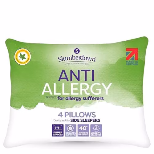 Slumberdown Anti Allergy Firm Support Pillows, 4 Pack, White, W: 48 cm, D: 74 cm – 1