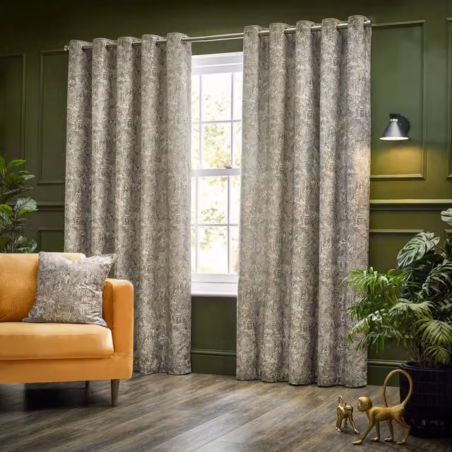 Wylder Tropics Bengal Chenille and Linen Eyelet Curtains in Beige, Width: 117 cm, Drop: 137 cm – 1