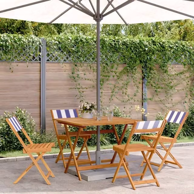 Berkfield Home 5 Piece Garden Dining Set in Blue and White Striped Fabric and Acacia Wood – 1