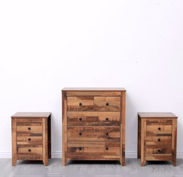 HMD Rustic Brown Wooden 3 Piece Bedroom Set Including Table and Chest