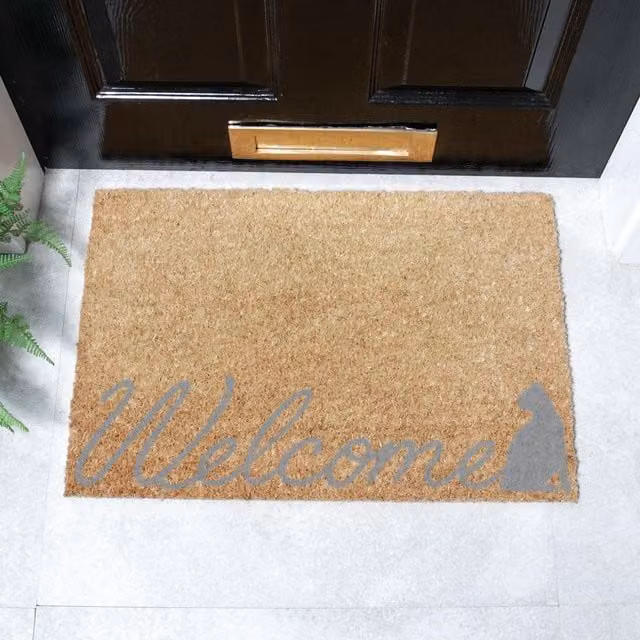 Artsy Mats Grey Welcome Scribble Cat Doormat, W: 60 cm, D: 40 cm