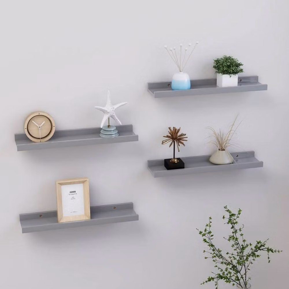 Berkfield Home Wall Mounted Shelves, 4 Piece Set, Grey, W: 40 cm, D: 9 cm, H: 3 cm – 2