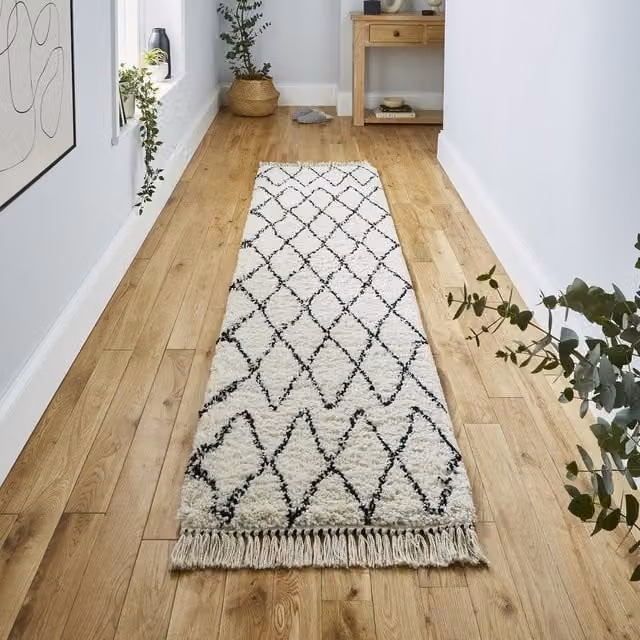 Terrys Boho 8280 Berber Geometric Runner, White and Black, W: 60 cm, L: 230 cm