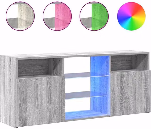 Berkfield Home Modern TV Cabinet with LED Lights in Grey Sonoma, W/D/H: 120 x 30 x 50 cm – 1