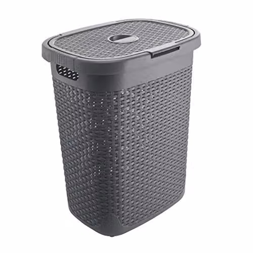 Addis Faux Rattan 50 Litre Family Laundry Hamper Bin with Lid, Charcoal Grey