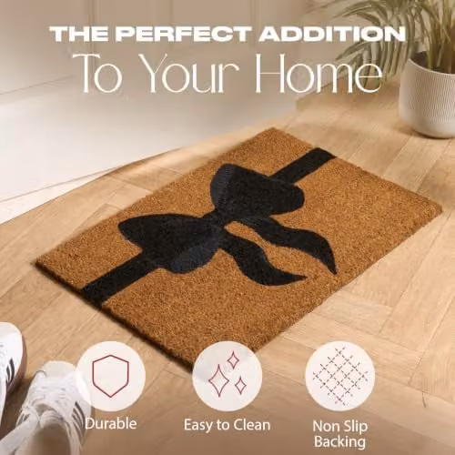 OHS Bow Print Non-Slip Coir Doormat in Black and Brown, W/D: 60 x 40 cm – 5