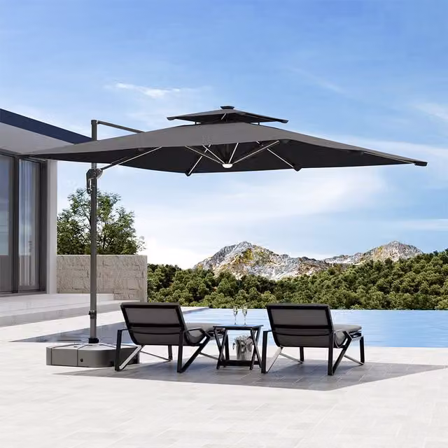 Komore Large Cantilever Parasol with Square Base in Anthracite Grey