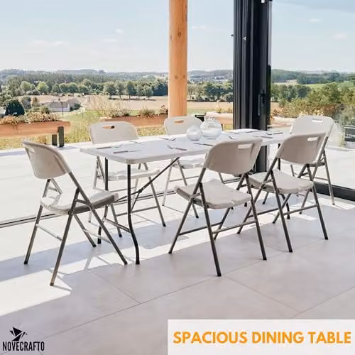 Novecrafto 6ft Folding Table and 6 Folding Chairs Set in White and Black – 2