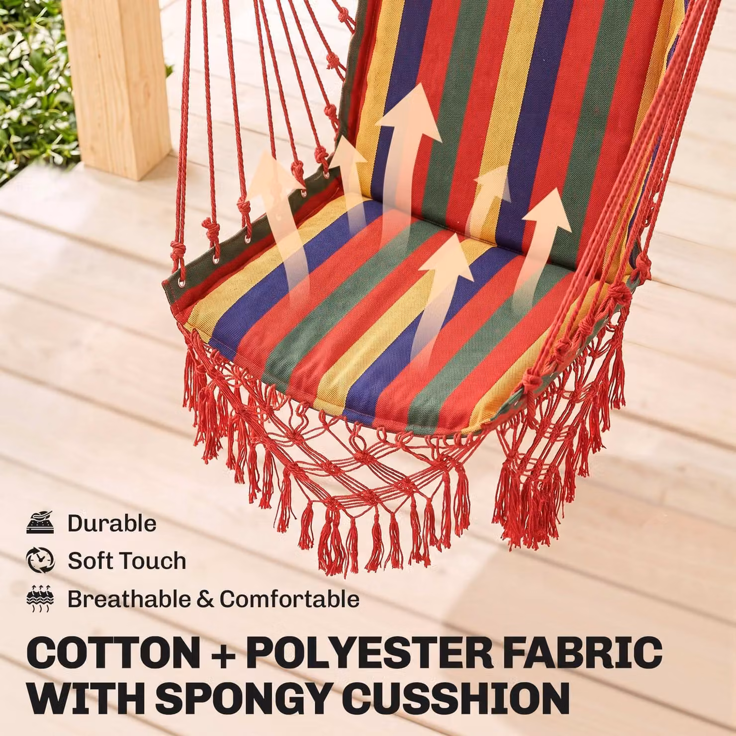 Outsunny Multicolour Striped Boho Fabric Hammock Chair Swing for Indoor and Outdoor Use – 5