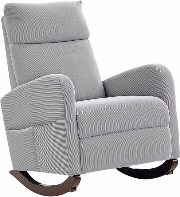 FORGEVIO Modern High Back Corduroy Leisure Rocking Chair in Grey