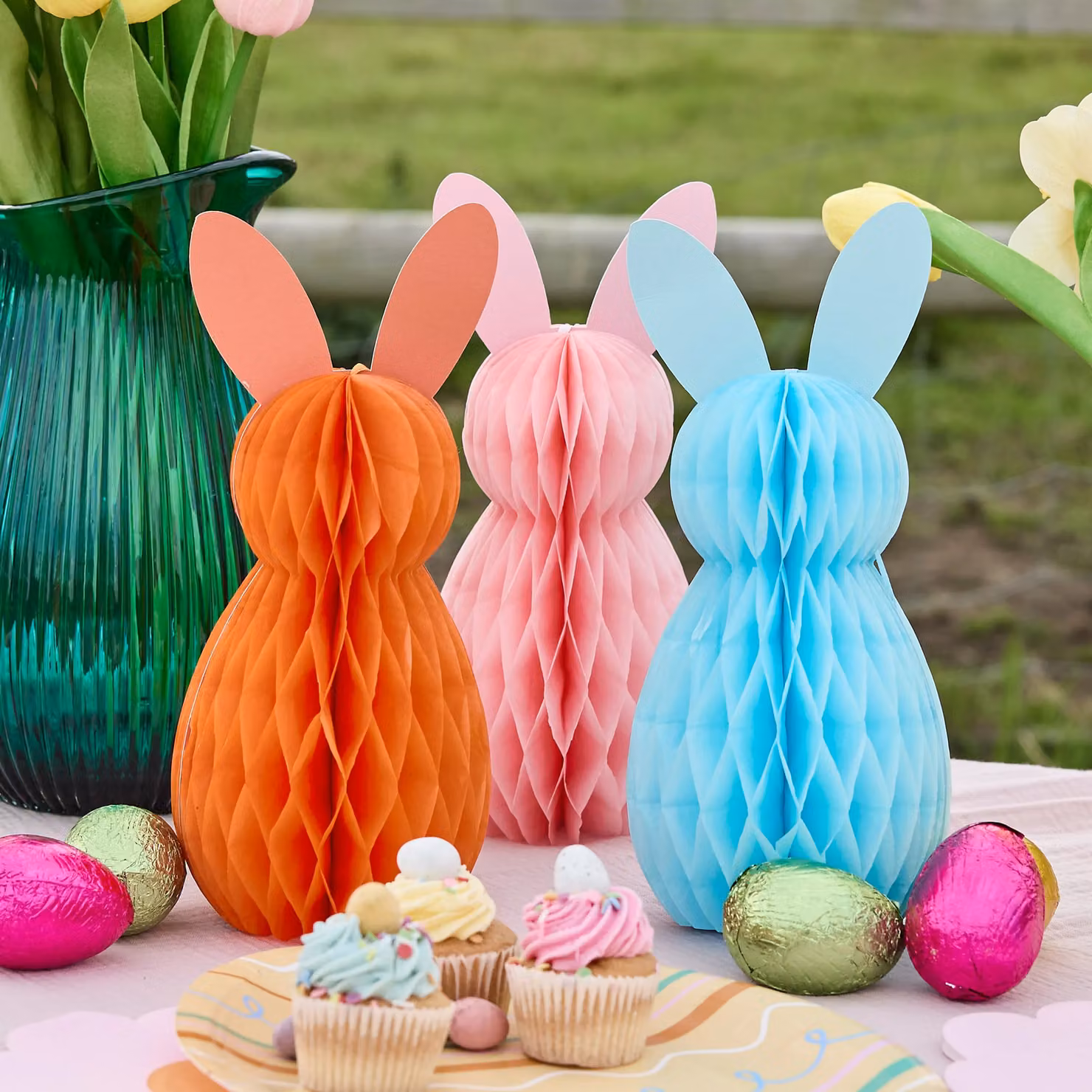Club Green Multicolour Bunny Honeycomb Easter Hanging Decorations, Pack of 3 – 2