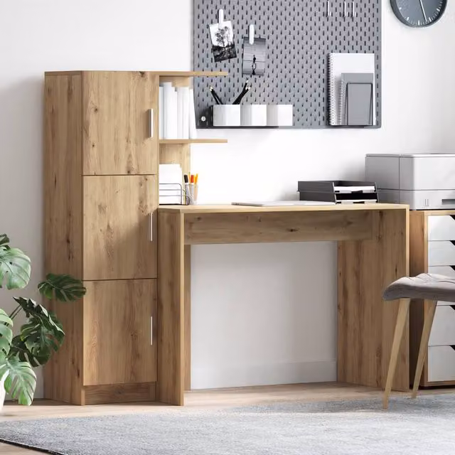 Berkfield Home Modern Wall Mounted Floating Writing Desk in Oak and Grey