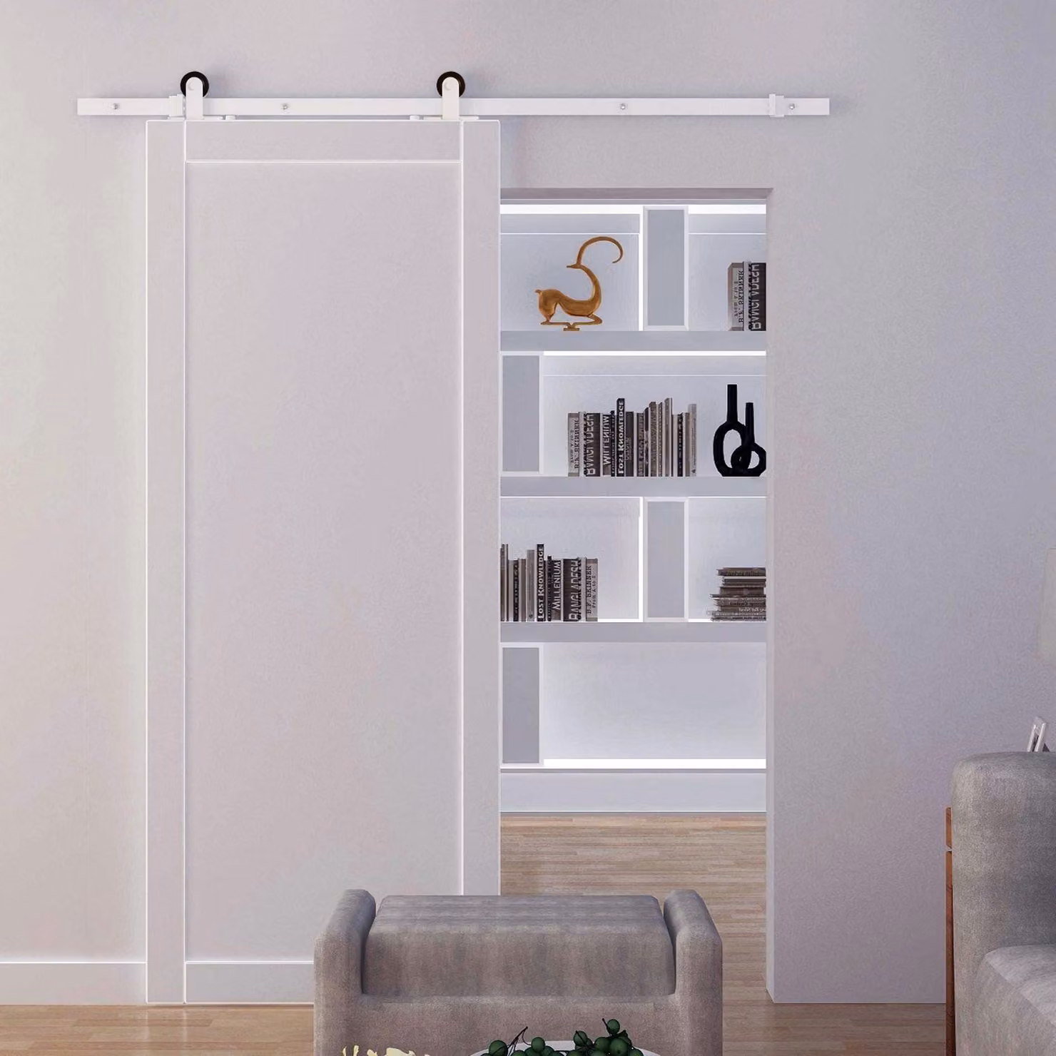 HOMCOM Modern Carbon Steel Sliding Door Track Kit, White – 2