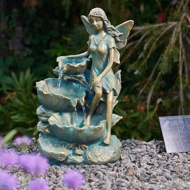 Garden Mile Fairy Cascade Solar Tabletop Water Feature Fountain in Green and Gold