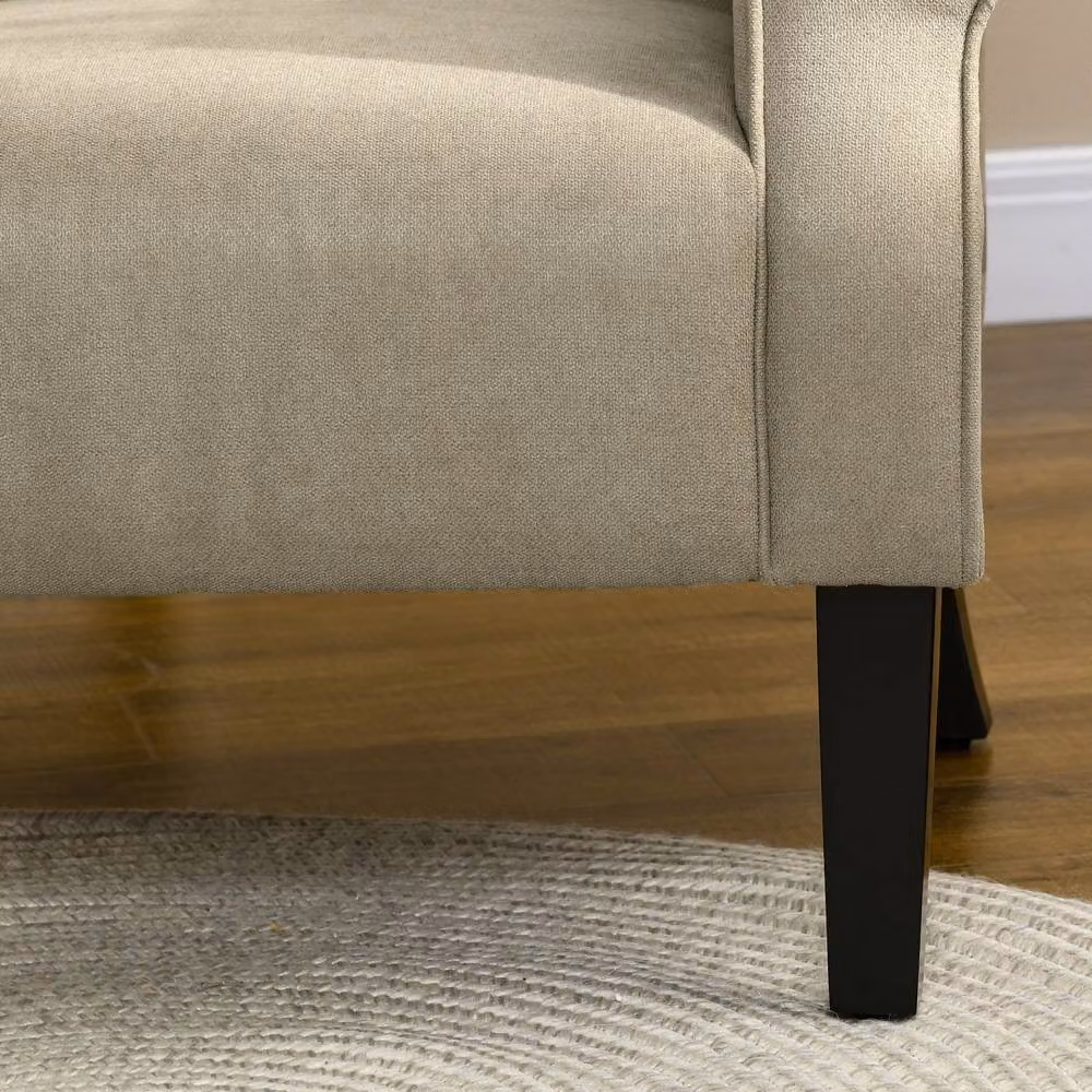 Wyld Haus Vikene Coni Beige Fabric Accent Armchair with Rolled Arms and Rubberwood Legs – 3