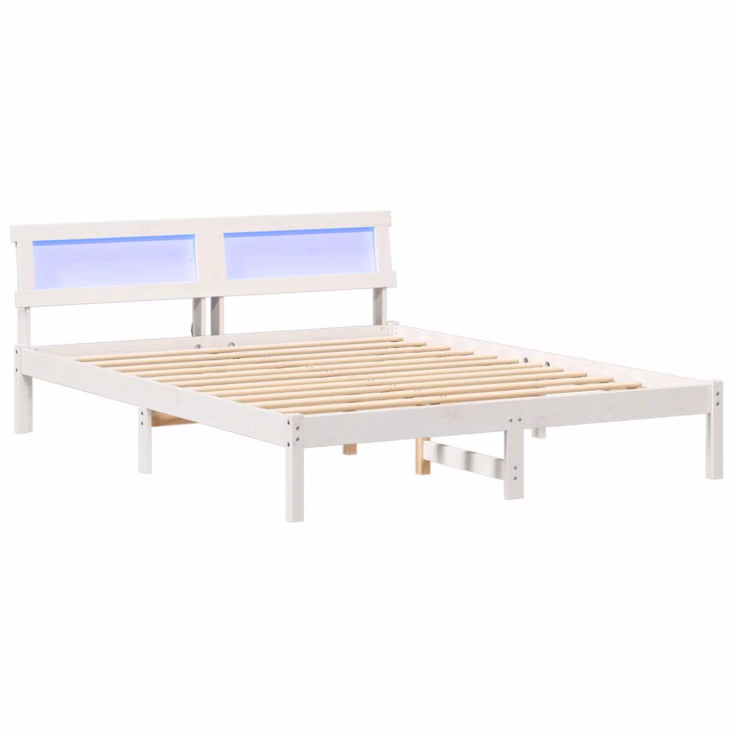 Berkfield Home White Solid Pine Wood Bed with LED Strip Lights and Headboard W/D/H: 140 x 200 x 73 cm – 2