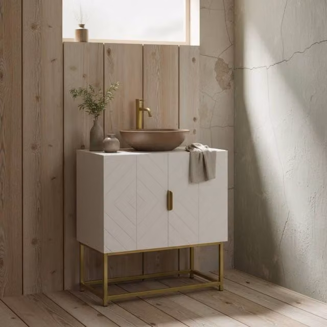 Wyld Haus Fitirole Under Sink Bathroom Cabinet in White with Gold Tone Legs