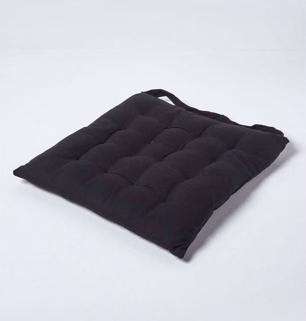 Homescapes Luxury 100% Cotton Seat Pad in Black, W/D/H: 40 x 40 x 6.5 cm