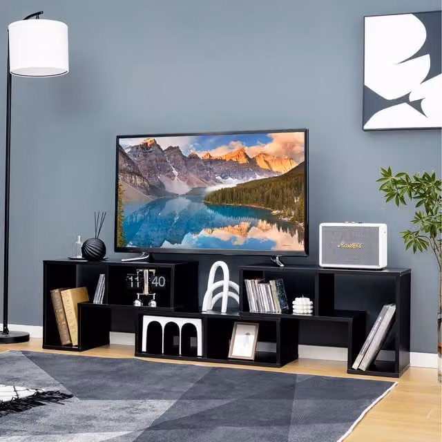Costway 3 Piece Adjustable Minimalist TV Console Stand in Black