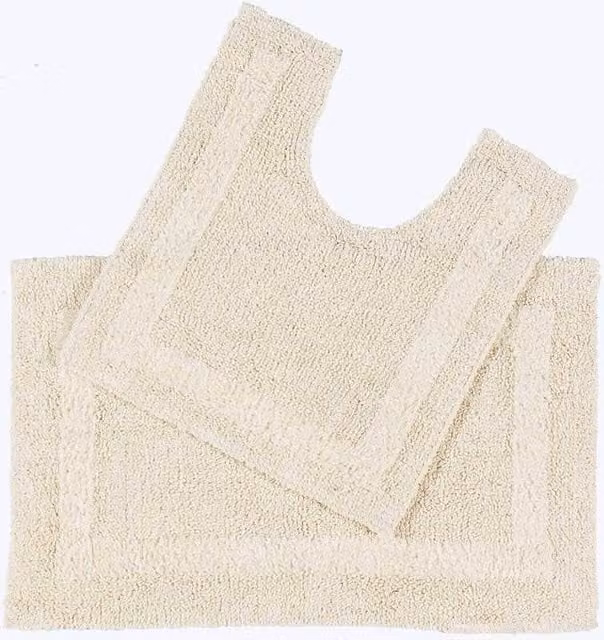 Homescapes Luxury 2 Piece Reversible Cotton Bath Mat and Pedestal Mat Set in Cream