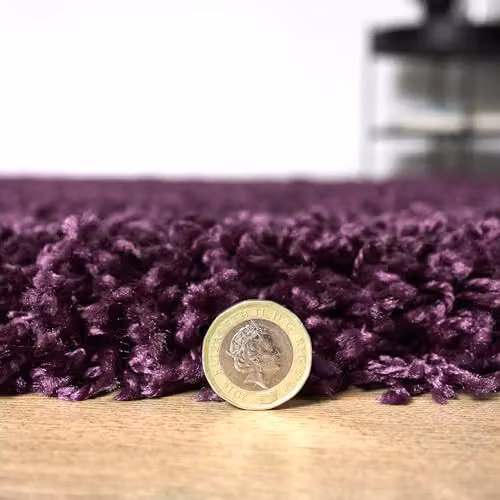 Bravich Round Purple Shaggy Rug, Aubergine, Diameter: 120 cm, Pile Height: 5 cm – 7