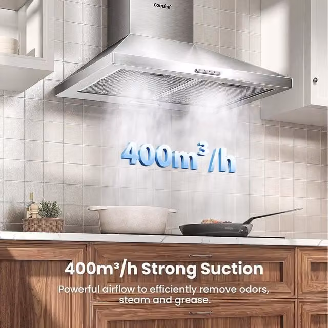 Livingandhome Silver Stainless Steel Wall Mounted Chimney Cooker Range Hood Extractor, Width: 60 cm