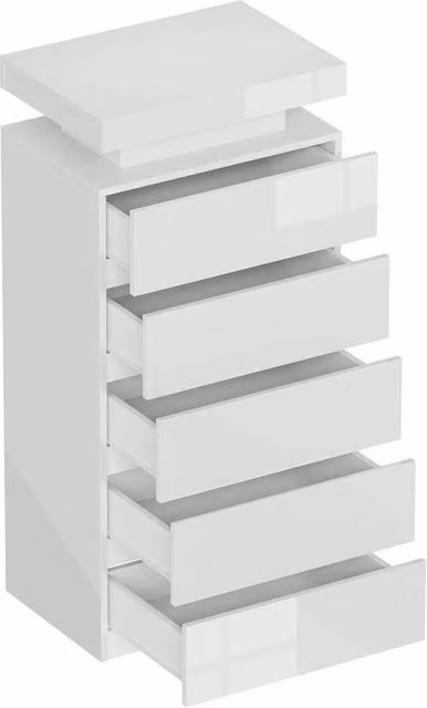 FORGEVIO 5 Drawer Bedside Table Cabinet in Glossy White