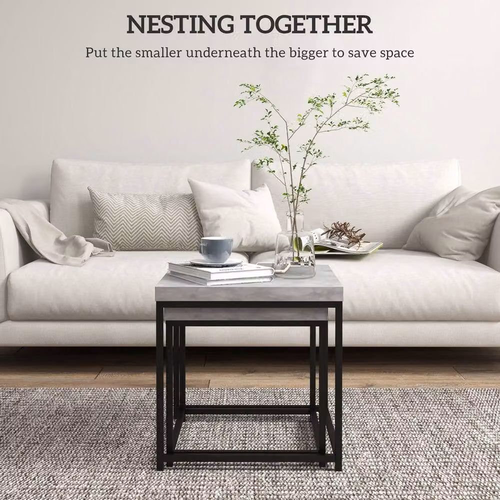 STILVORA Set of 2 Modern Square Nest of Tables in Grey with Melamine Finish – 4