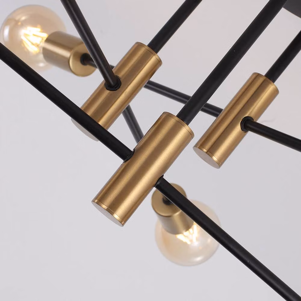NIVOR Mid Century Industrial 6 Light Flush Mount Ceiling Chandelier in Gold/Brass and Black – 4