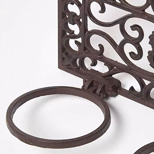 HOMESCAPES Brown Cast Iron Parisian Style Wall Mounted Flower Pot Holder, Width: 51.4 cm – 2