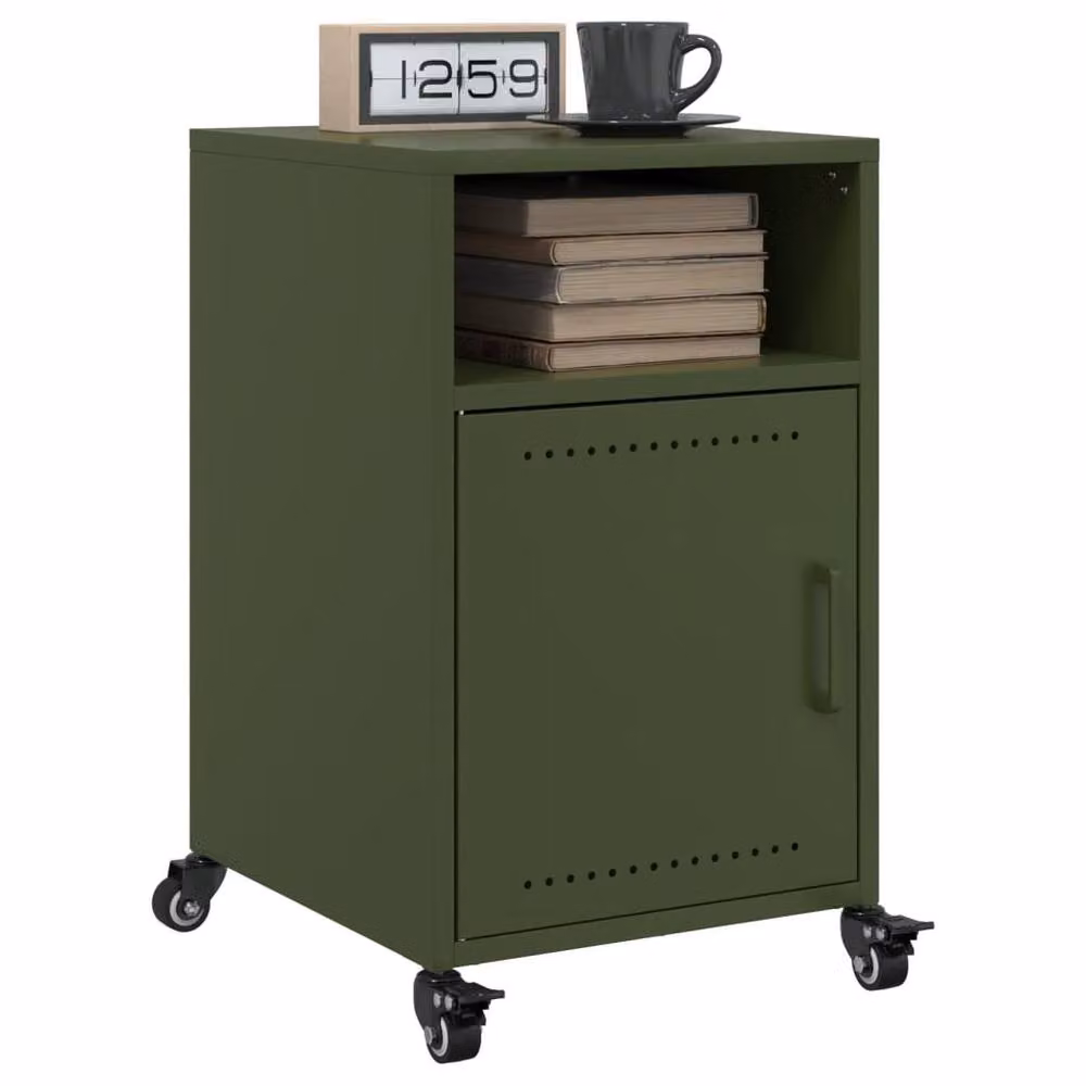 Berkfield Home Set of 2 Modern Metal Bedside Cabinets in Olive Green, W/D/H: 36 x 39 x 59 cm – 2