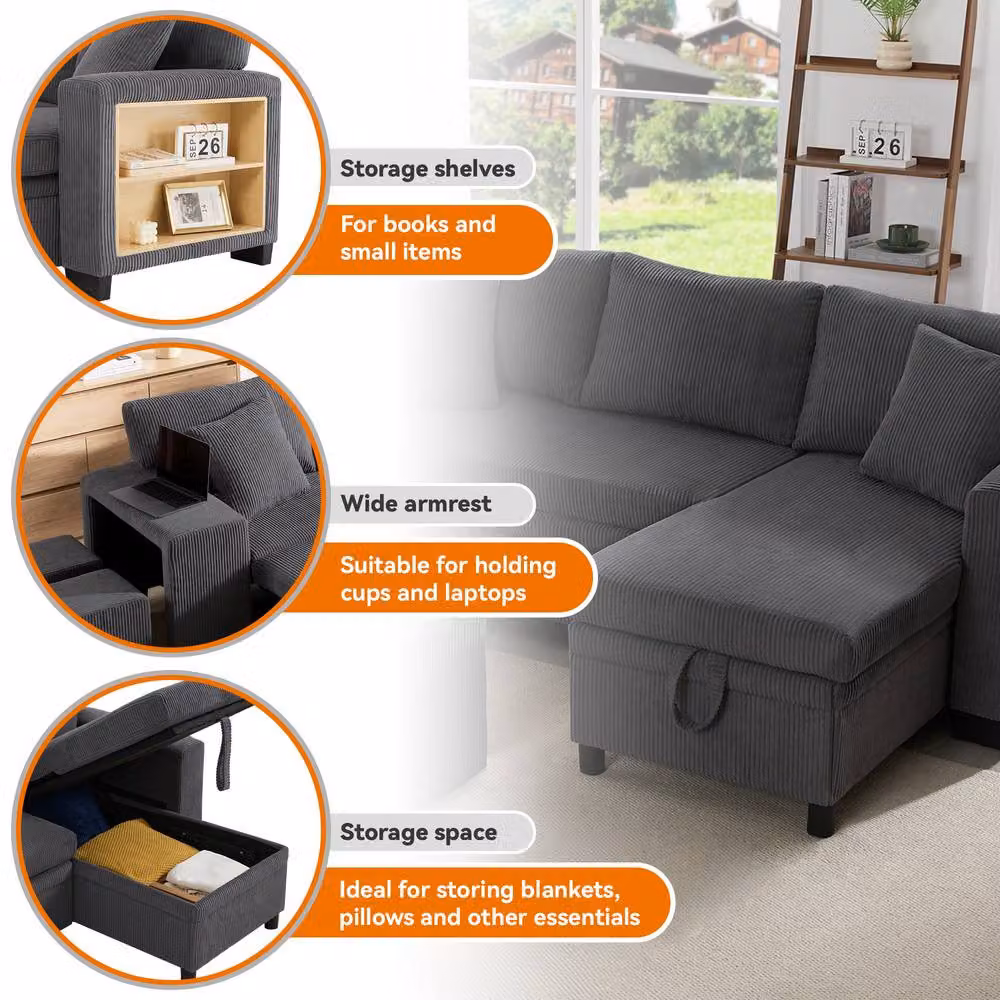 BTM L Shaped Sofa Bed with USB Charging and Storage in Grey – 3