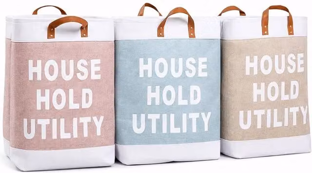 VOGREX 3-Pack Large Collapsible Fabric Laundry Basket Hamper Storage Bags in Multicolour