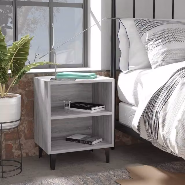Berkfield Home Bed Cabinet with Metal Legs in Grey Sonoma, W/D/H: 40 x 30 x 50 cm