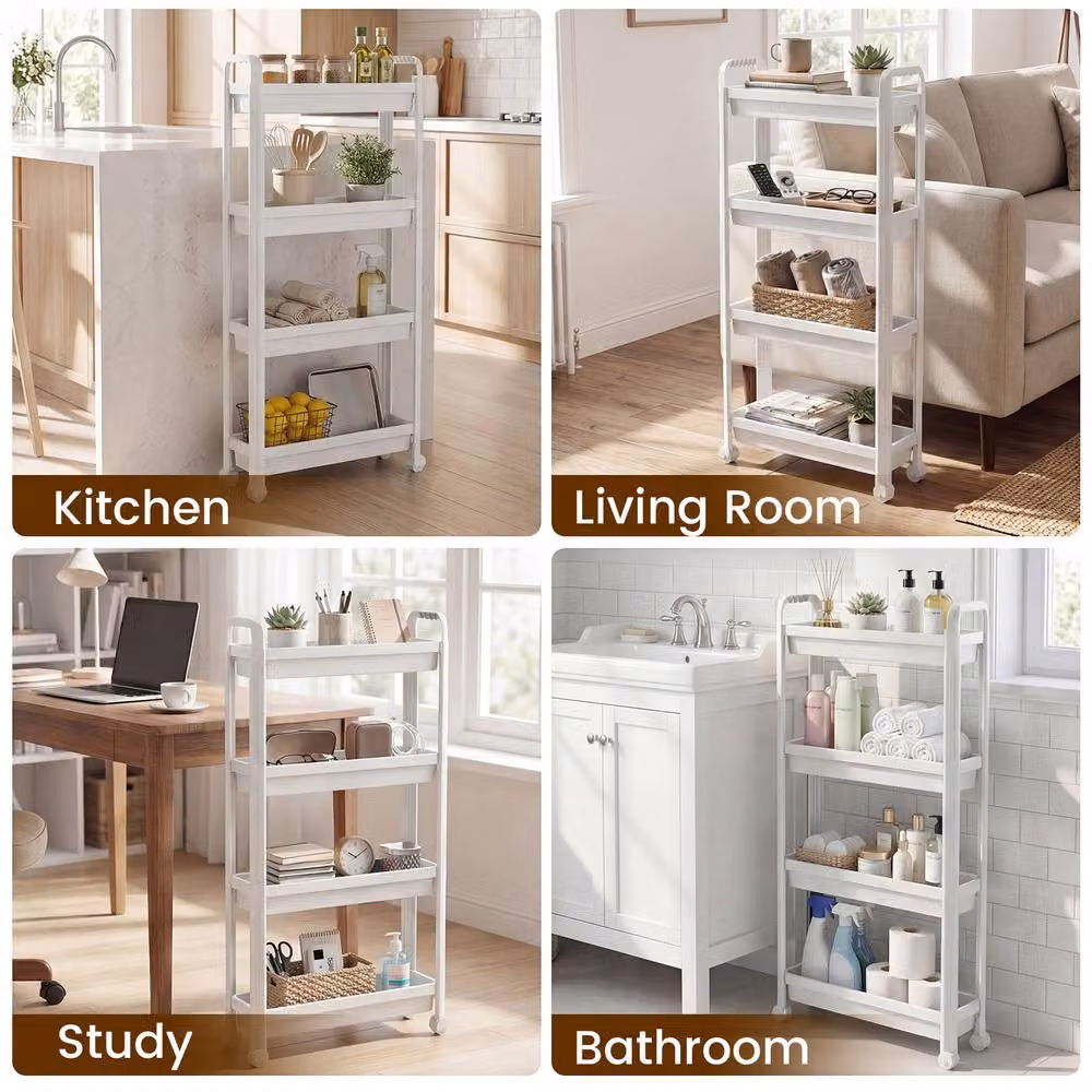 Costway 4-Tier Rolling Storage Cart Bathroom and Kitchen Organiser, White – 6