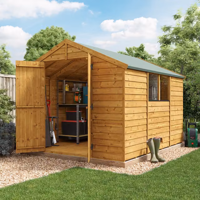 BillyOh Keeper Overlap Apex Wooden Garden Shed in Brown with Windows