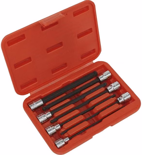 Loops 7pc Ball End Hex Socket Bit Set, 3/8" Square Drive, 3mm to 10mm, 150mm Long Shaft, Chrome Vanadium – 1