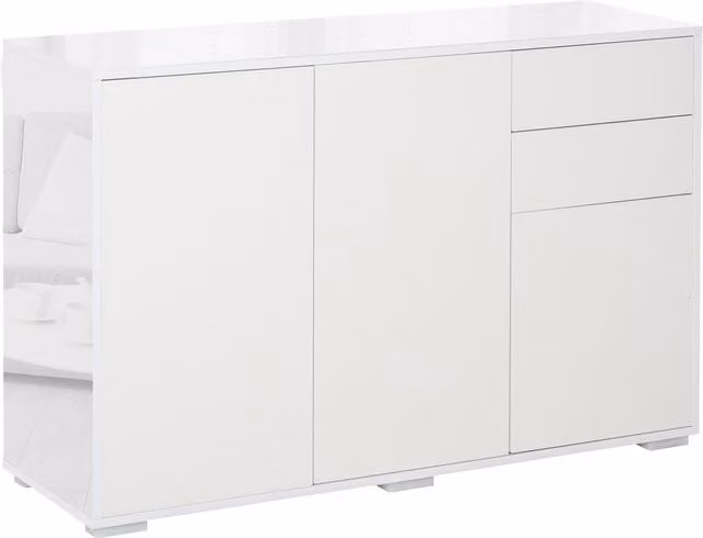 HOMCOM High Gloss White Sideboard Cabinet with 2 Drawers and 2 Cabinets – 1