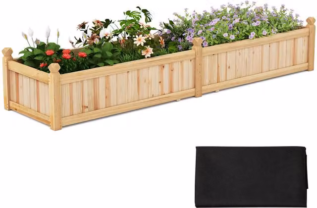 Gymax Large Wooden Raised Garden Bed Planter Box with Divider, Beige, W: 59.0 cm, D: 40.0 cm, H: 59.0 cm – 1