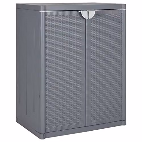 vidaXL Grey Garden Storage Cabinet with Rattan Effect Plastic and Internal Shelves, W/D/H: 65 x 45 x 88 cm