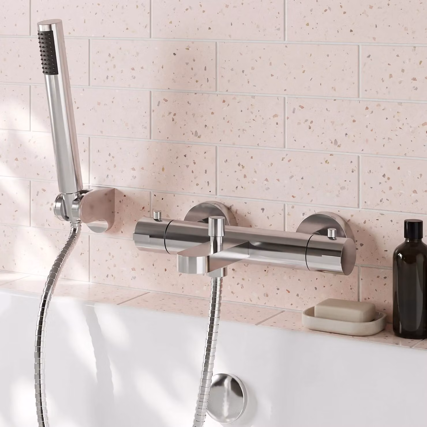 Balterley Pride Round Wall Mounted Thermostatic Shower Mixer Bar Valve with Single Lever Ceramic Disc, Chrome/Silver – 2