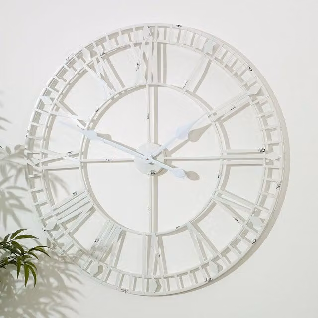 Melody Maison White Shabby Chic Metal Skeleton Wall Clock, W/D/H: 80 x 80 x 80 cm