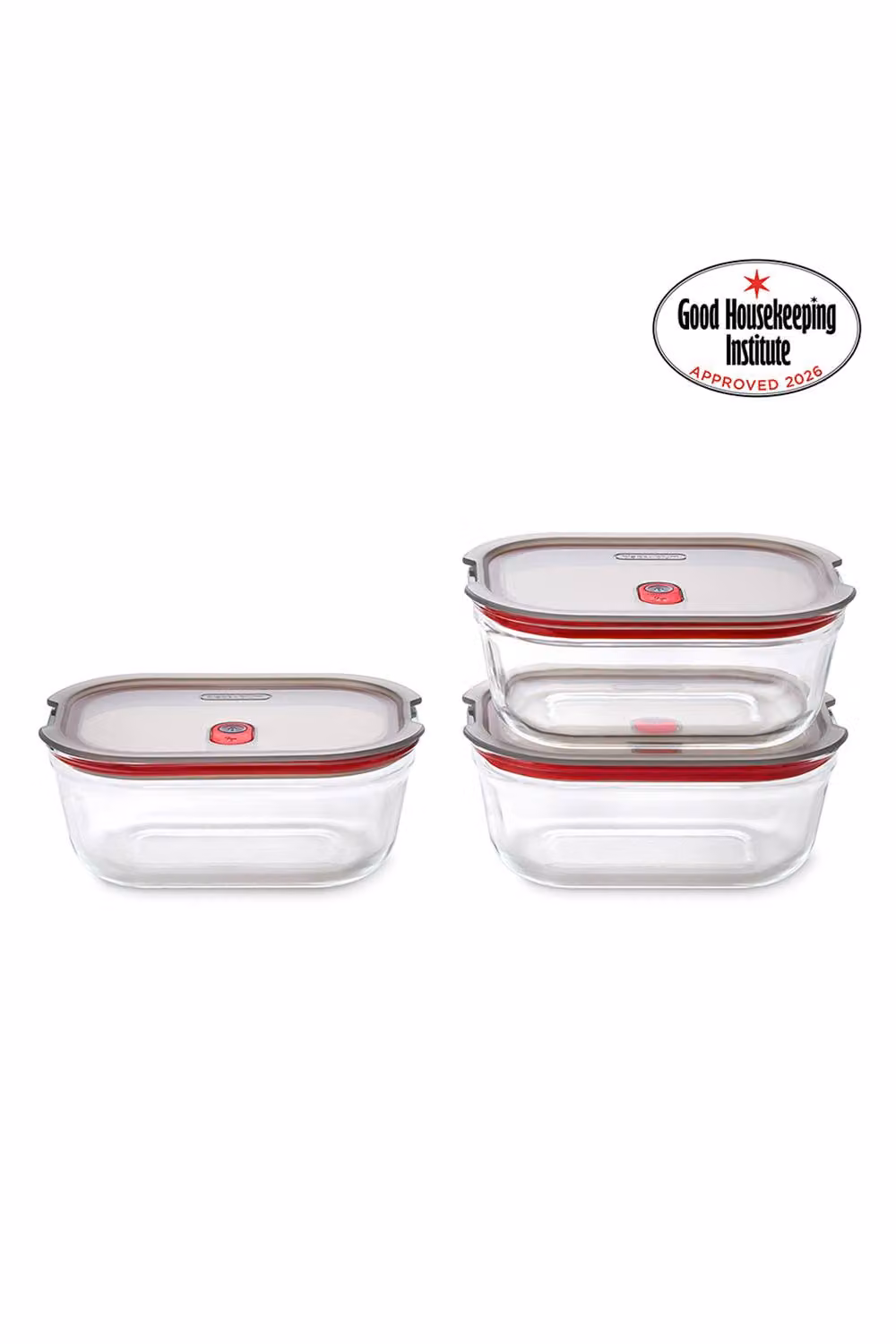 Black + Blum Stack + Nest Airtight Glass Food Storage Container Set, 3 Pack, 900ml, Transparent – 2