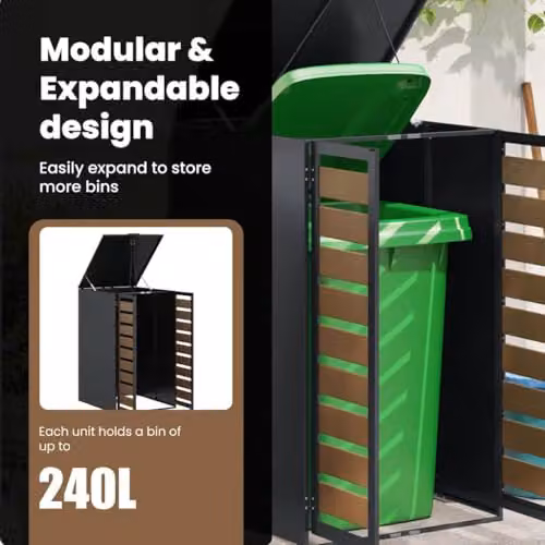 vidaXL Steel Wheelie Bin Storage with Gas Lift-up Lid for 240L Bins, Anthracite – 6
