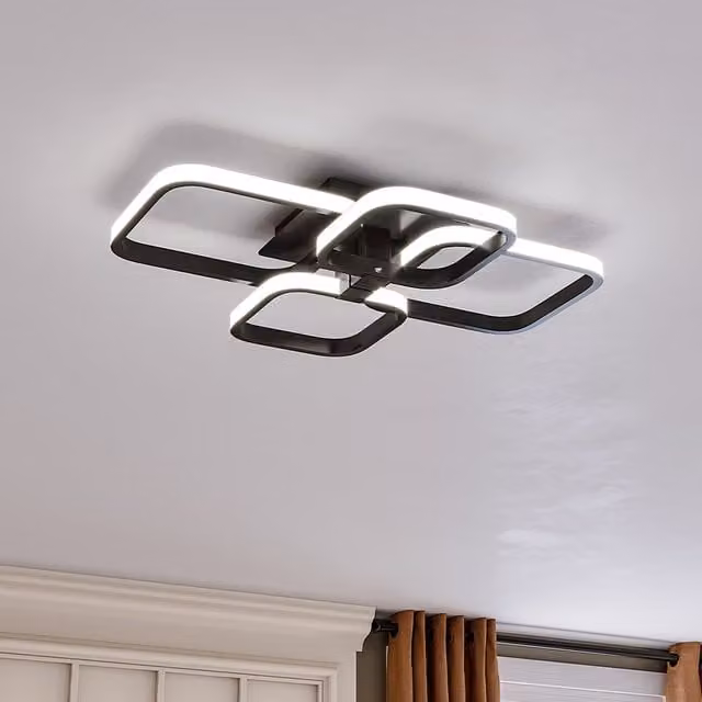 Livingandhome Multi-Square Minimalist Ceiling Light, Black Metal Frame, 60W