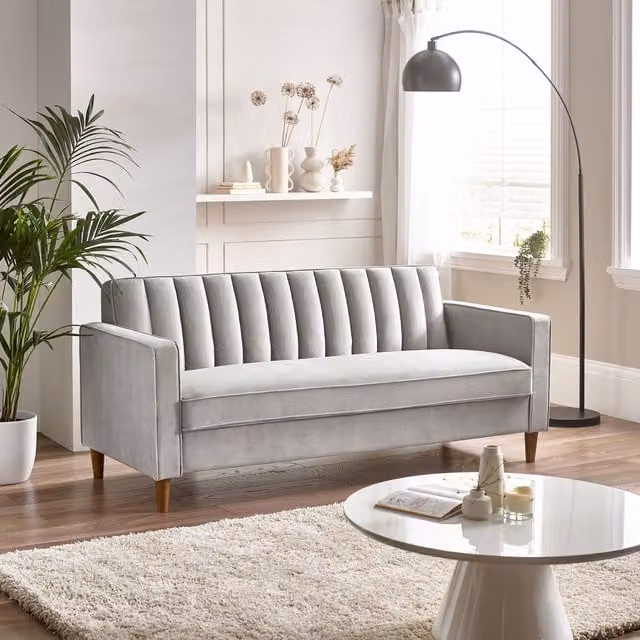 Furniturebox Kit 3 Seater Modern Fabric and Velvet Sofa in Grey