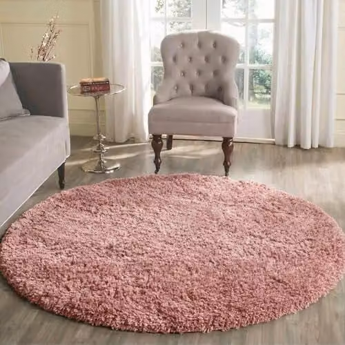 Serdim Rugs Round Plain Pink Shaggy Living Room Rug, Diameter: 120 cm – 1